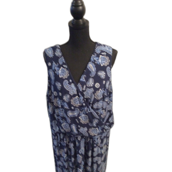 Plus Size 22W V Neck Navy Maxi Dress sleeveless London times - Picture 5 of 6